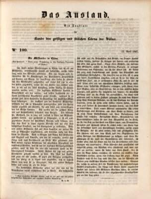 Das Ausland Dienstag 27. April 1847