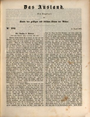 Das Ausland Samstag 14. August 1847