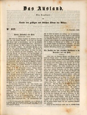 Das Ausland Freitag 10. September 1847