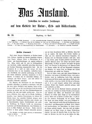 Das Ausland Samstag 22. April 1865