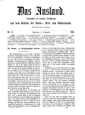 Das Ausland Samstag 16. September 1865