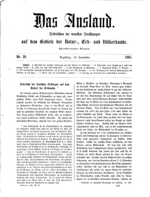 Das Ausland Samstag 30. September 1865