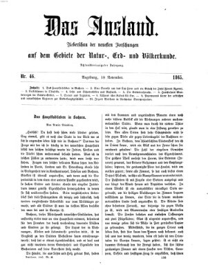 Das Ausland Samstag 18. November 1865