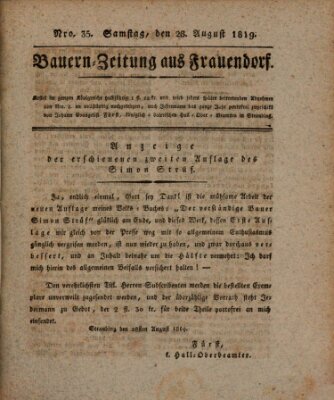 Bauern-Zeitung aus Frauendorf Samstag 28. August 1819