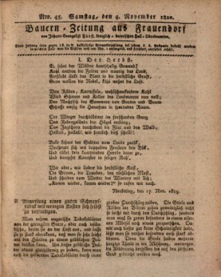 Bauern-Zeitung aus Frauendorf Samstag 4. November 1820