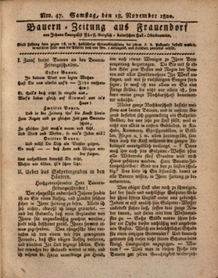 Bauern-Zeitung aus Frauendorf Samstag 18. November 1820