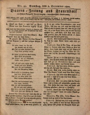 Bauern-Zeitung aus Frauendorf Samstag 2. Dezember 1820