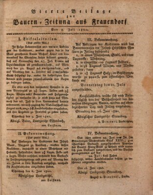 Bauern-Zeitung aus Frauendorf Samstag 8. Juli 1820