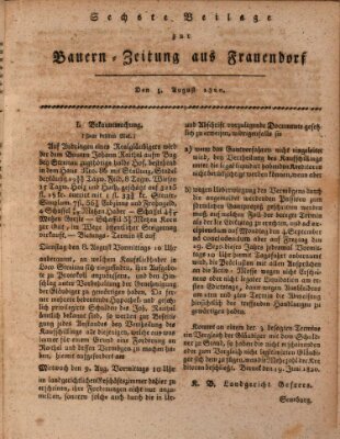 Bauern-Zeitung aus Frauendorf Samstag 5. August 1820