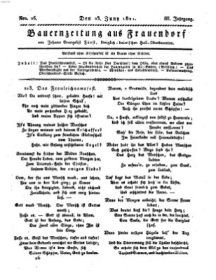 Bauern-Zeitung aus Frauendorf Samstag 23. Juni 1821