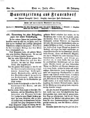 Bauern-Zeitung aus Frauendorf Samstag 21. Juli 1821