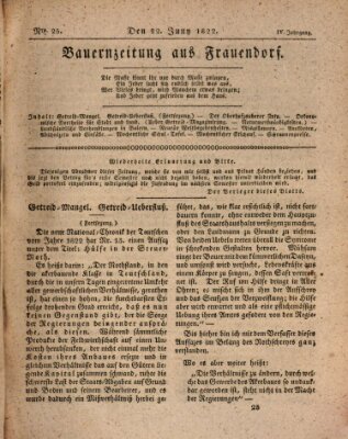 Bauern-Zeitung aus Frauendorf Samstag 22. Juni 1822