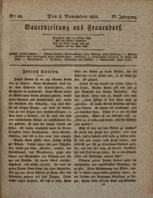 Bauern-Zeitung aus Frauendorf Samstag 2. November 1822