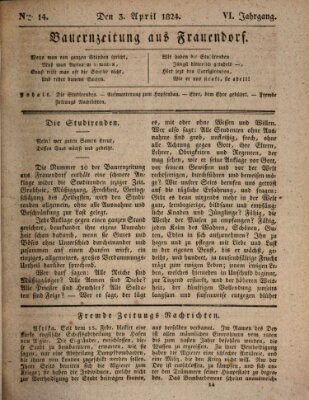 Bauern-Zeitung aus Frauendorf Samstag 3. April 1824