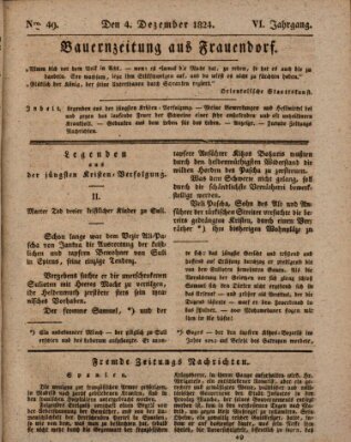 Bauern-Zeitung aus Frauendorf Samstag 4. Dezember 1824