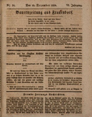 Bauern-Zeitung aus Frauendorf Samstag 18. Dezember 1824