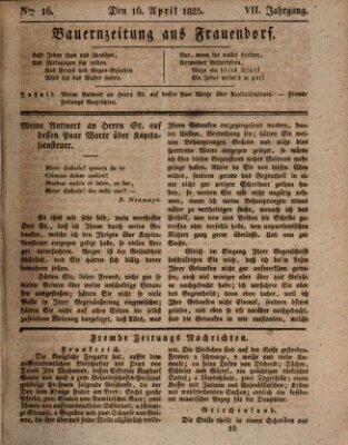 Bauern-Zeitung aus Frauendorf Samstag 16. April 1825