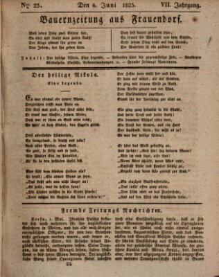 Bauern-Zeitung aus Frauendorf Samstag 4. Juni 1825