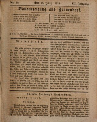 Bauern-Zeitung aus Frauendorf Samstag 23. Juli 1825