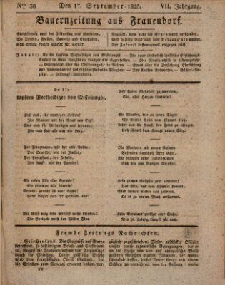 Bauern-Zeitung aus Frauendorf Samstag 17. September 1825