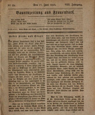 Bauern-Zeitung aus Frauendorf Samstag 17. Juni 1826