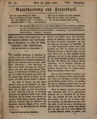 Bauern-Zeitung aus Frauendorf Samstag 29. Juli 1826