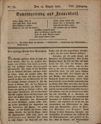 Bauern-Zeitung aus Frauendorf Samstag 12. August 1826