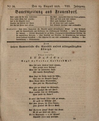 Bauern-Zeitung aus Frauendorf Samstag 19. August 1826