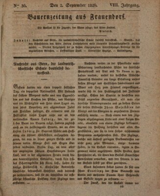 Bauern-Zeitung aus Frauendorf Samstag 2. September 1826