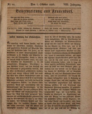 Bauern-Zeitung aus Frauendorf Samstag 7. Oktober 1826