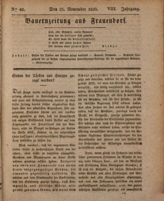 Bauern-Zeitung aus Frauendorf Samstag 25. November 1826