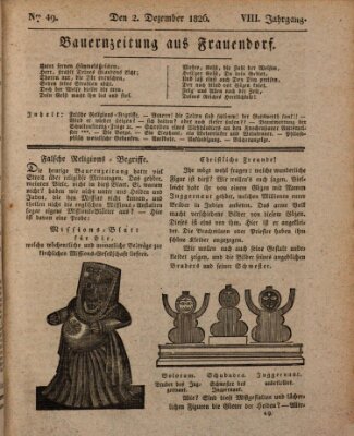 Bauern-Zeitung aus Frauendorf Samstag 2. Dezember 1826