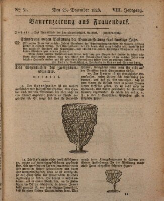 Bauern-Zeitung aus Frauendorf Samstag 23. Dezember 1826