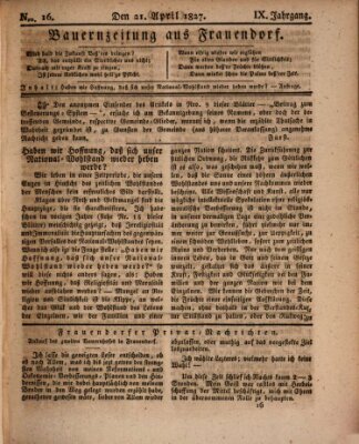 Bauern-Zeitung aus Frauendorf Samstag 21. April 1827