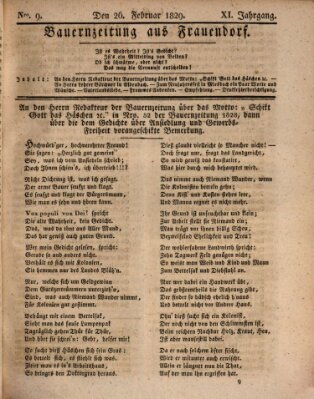 Bauern-Zeitung aus Frauendorf Donnerstag 26. Februar 1829