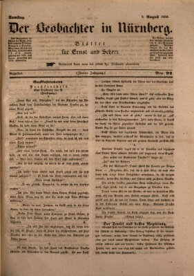 Der Beobachter in Nürnberg (Nürnberger Beobachter) Samstag 3. August 1850