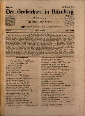 Der Beobachter in Nürnberg (Nürnberger Beobachter) Samstag 31. August 1850