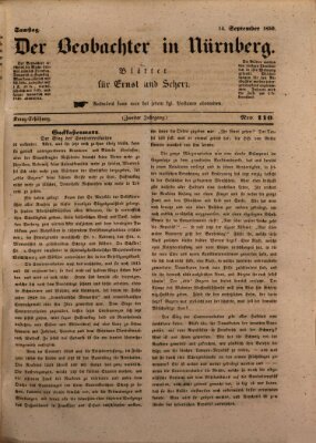 Der Beobachter in Nürnberg (Nürnberger Beobachter) Samstag 14. September 1850