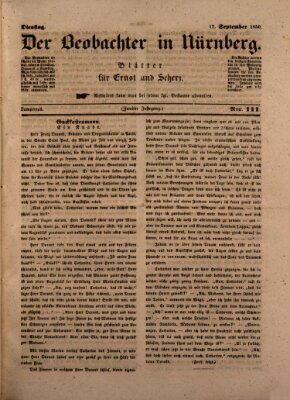 Der Beobachter in Nürnberg (Nürnberger Beobachter) Dienstag 17. September 1850