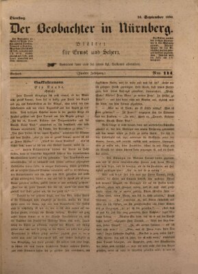 Der Beobachter in Nürnberg (Nürnberger Beobachter) Dienstag 24. September 1850