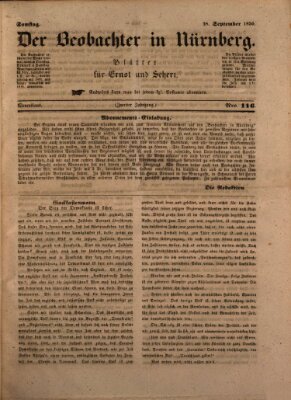 Der Beobachter in Nürnberg (Nürnberger Beobachter) Samstag 28. September 1850