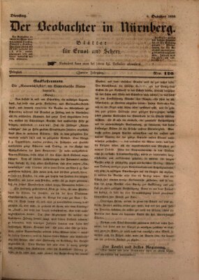 Der Beobachter in Nürnberg (Nürnberger Beobachter) Dienstag 8. Oktober 1850