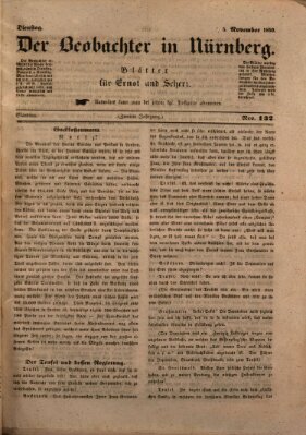 Der Beobachter in Nürnberg (Nürnberger Beobachter) Dienstag 5. November 1850