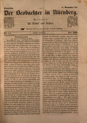 Der Beobachter in Nürnberg (Nürnberger Beobachter) Donnerstag 21. November 1850