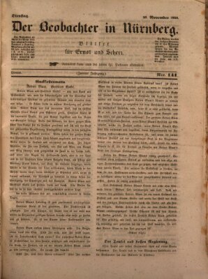 Der Beobachter in Nürnberg (Nürnberger Beobachter) Dienstag 26. November 1850