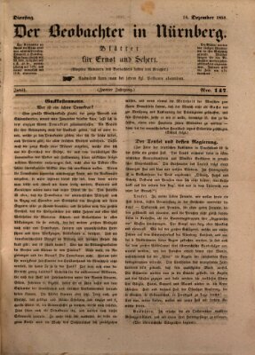 Der Beobachter in Nürnberg (Nürnberger Beobachter) Dienstag 10. Dezember 1850