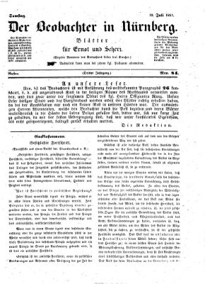 Der Beobachter in Nürnberg (Nürnberger Beobachter) Samstag 19. Juli 1851