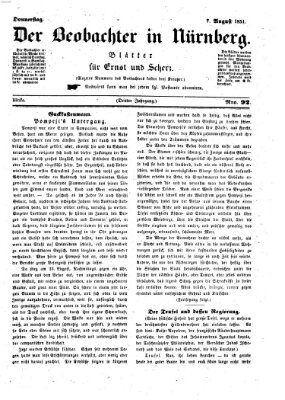 Der Beobachter in Nürnberg (Nürnberger Beobachter) Donnerstag 7. August 1851