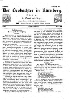 Der Beobachter in Nürnberg (Nürnberger Beobachter) Samstag 9. August 1851