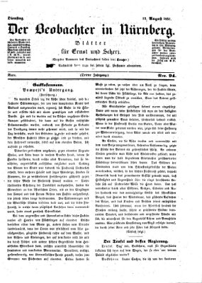 Der Beobachter in Nürnberg (Nürnberger Beobachter) Dienstag 12. August 1851